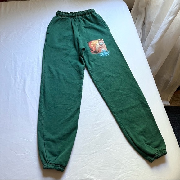 BOYS LIE green graphic patch print knit elastic waist cropped jogger sweat pant